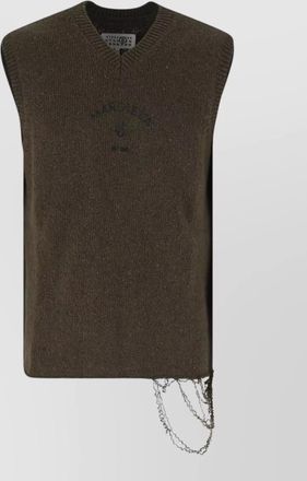 Maison Margiela logo print wool blend v-neck sleeveless jumper