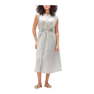 Greek Archaic Kori Kleedjes, Dames, Grijs, L, Linnen, Kori Midi Linnen Jurk