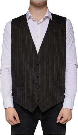 Dolce & Gabbana Zwart Formeel Vestjurk met Logo - Heren - Gillet - Zwart - 3XL - Katoen - Kostuums