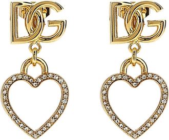 Dolce & Gabbana Logo en Hart Stud Oorbellen - Dames - Oorbellen - Geel - ONE Size - Accessoires
