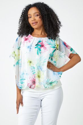 Roman Floral Print Blouson Top