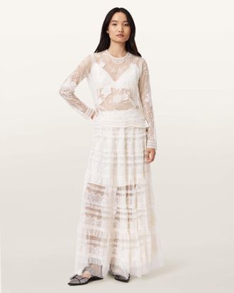 AllSaints Polyester Arlea Tulle Maxi Skirt, Size: UK 14/US 10