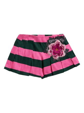 Area pleated striped-pattern flower-embellished shorts - women - Cotton - L - Pink