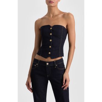 Alice & Olivia Kelcey Denim Corset Top in Dark Rinse at Nordstrom, Size 12