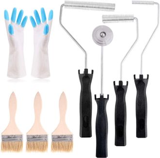 OEM Juego De 4 Rodillos De Fibra De Vidrio Y 1 Pincel De Detalle Con 1 Par De Guantes, Herramienta De Paleta De Burbujas De Fibra De Vidrio, Kit De Rodill
