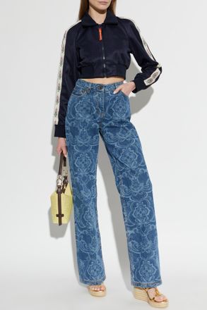 Etro Cropped Sweatshirt With Embroidered Logo, Womens, Navy Blue