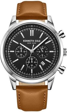 Kenneth Cole Dress Sport Leather Strap Watch, 45mm in Tan at Nordstrom Rack