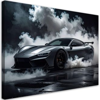 Feeby Cuadro Sobre Lienzo, Coche Deportivo Gris, 120x80