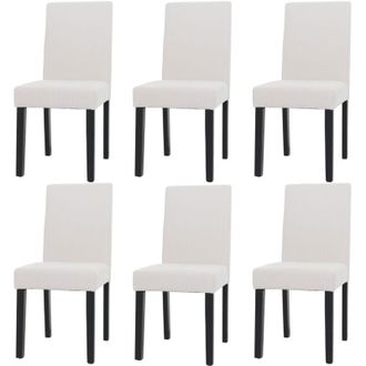 Hhg [nunca Usado] Lote De 6 Sillas De Comedor Littau, Silla De Cocina Respaldo Alto, Tela/textil Cuerda Madera, Crema, Patas Oscuras