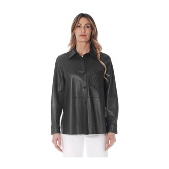 The Jackie Leathers Leren overshirt met borstzak en bewerkte manchetten - Dames - Jassen - Groen - Maat: 2XL Leer