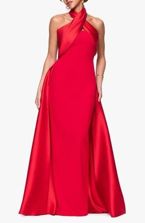 Betsy & Adam Twist Halter Neck Mikado Scuba Crepe Gown in Red at Nordstrom Rack, Size 8