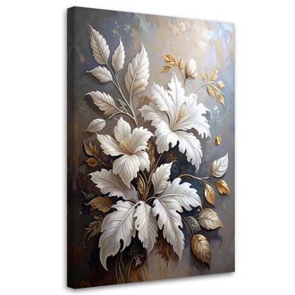 Feeby Cuadro Sobre Lienzo Hojas De Acanto Laurel Blanco Y Beige 70x100