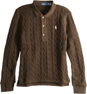 Polo Ralph Lauren Kabelgebreide polotop met knopen - Bruin