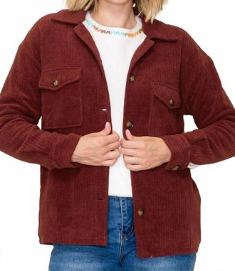 Staccato Corduroy Fleece Lined Shacket In Burgundy