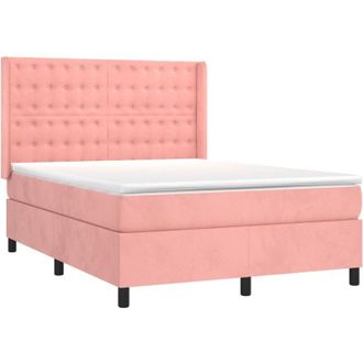 vidaXL Cama Box Spring Colch&oacute;n Y Led Terciopelo Rosa 140x200 Cm Vidaxl