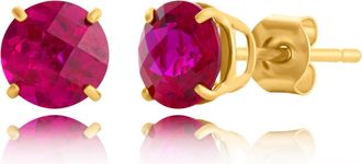 MAX + STONE 10k Yellow or White Gold 6mm Round Checkerboard Cut Gemstone Stud Earrings