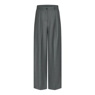 Riani Broeken, Dames, Grijs, L, Polyester, Plata broek met wijde pijpen en dubbele plooien