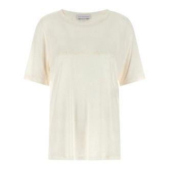 Stella McCartney Tops, Dames, Wit, XS, Linnen, Beaded Logo T-Shirt