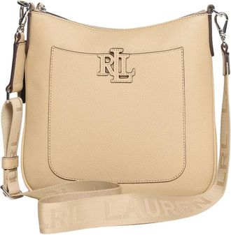 Ralph Lauren Tassen, Dames, Beige, ONE Size, Leer, Schoudertas van gestempeld leer