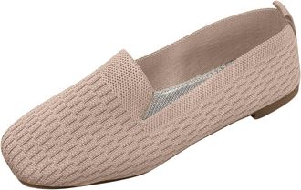 Generic Womens Flat Shoes Casual Knit Ballet Flats Stylish Breathable Solid Color Lightweight Classic Comfortable Slip On Pumps Shoes Outdoor Walking Khaki