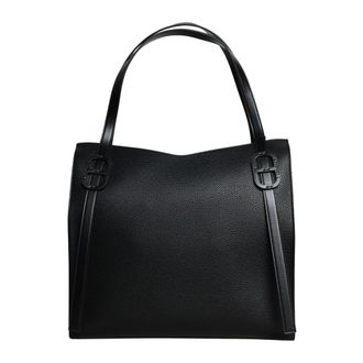 Twinset Handbags, female, Black, ONE SIZE, Grain Leather Tote Bag with Zip