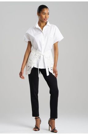 Natori Kumo Embroidery Wrap Shirt with Applique in White at Nordstrom, Size Medium