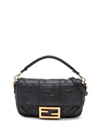 Fendi 2010-2025 Mini Zucca Embossed Leather Baguette satchel - women - Calf Leather/Leather - One Size - Black