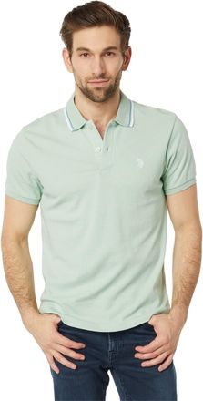 U.S.Polo Association Mens Slim Fit Tipped Interlock Knit Polo, Patina Green Heather, L