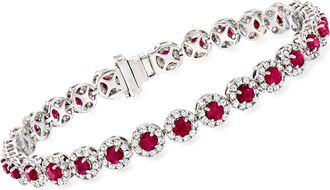 Ross-Simons 4.90- Ruby and Diamond Tennis Bracelet in 14kt White Gold