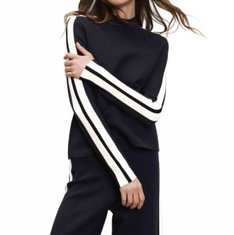 Veronica Beard Asante Pullover Top In Navy