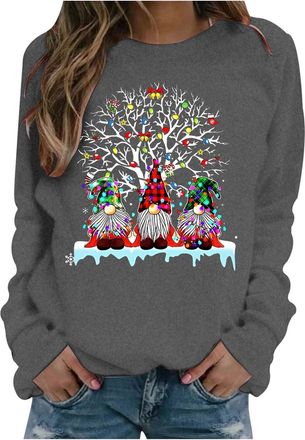 Generic Christmas Sweatshirt for Women UK Funny Gnomes Graphic Printed Jumper Long Sleeve Crewneck Winter Warm Xmas Holiday Pullover Lightweight Loose Fleece 