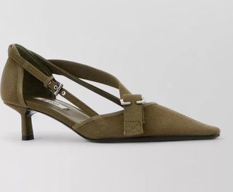 Prada canvas pumps pointed toe kitten heel straps