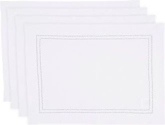 Solino Home Linen Placemats Set of 4, 14 x 19 Inch for Dining Table, Holiday and Everyday Table Decor - Linen Double Hemstitch in White at Nordstrom