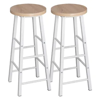 Woltu 2 Sgabelli Legno Da Bar Coppia Sedie Cucina Alta Gambe In Metallo Vintage Rovere+bianco - Woltu