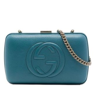 Gucci Pre-owned Clutch on Chain - Dames - Pre-owned - Blauw - Maat: ONE Size Leer