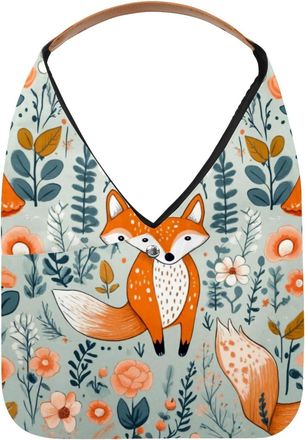 Generic animal fox flowers (5) Reusable Lightweight Grocery Bags - Foldable Into Compact Pouch, Washable & Sturdy, Multipurpose for Shopping and Travel