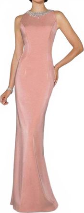 Cameron Blake Beaded High Neck Evening Gown In English Rose
