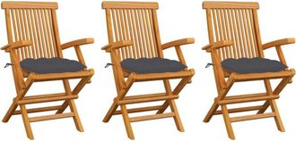 vidaXL Vidaxl - Sillas De Jard&iacute;n 3 Uds Madera Teca Con Cojines Gris Antracita