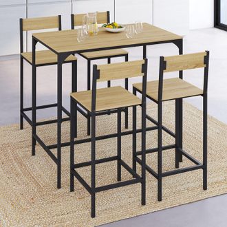 IDMarket Detroit Juego De Mesa De Bar De 100 Cm De Altura Y 4 Sillas De Bar De Dise&ntilde;o Industrial