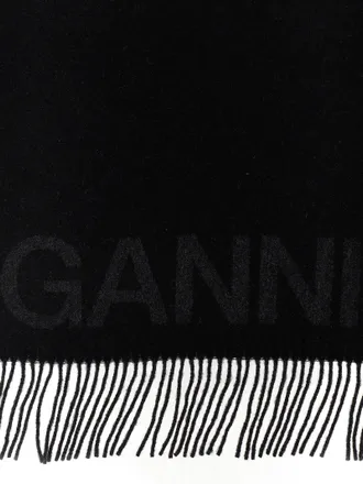 Ganni Logo Wool Scarf - Black