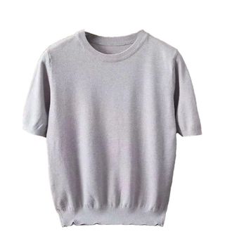 Generic Cashmere T-Shirt Mens O-Neck Knitting Pullover Short Sleeve Pullover Sweater Tops Gray