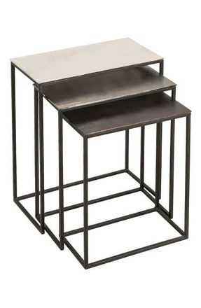 RENWIL Manisa Set of 3 Metallic Nesting Tables in Raw Nickel Black Bronze at Nordstrom