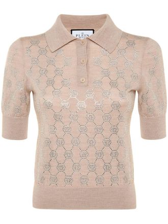 Philipp Plein monogram knitted polo shirt - Neutrals