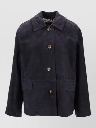 Max Mara lambskin jacket flap pockets collared