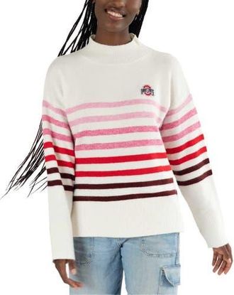 Lusso Womens Lusso White Ohio State Buckeyes Simone Striple Mock Neck Oversized Pullover Sweater at Nordstrom, Size Xx-Large