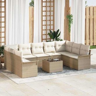 vidaXL Conjunto De Sof&aacute; De Jard&iacute;n 10 Pcs Beige Rat&aacute;n Sint&eacute;tico Vidaxl