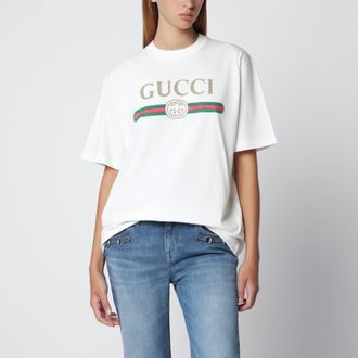 Gucci T-shirt in jersey cotone e seta con stampa logo