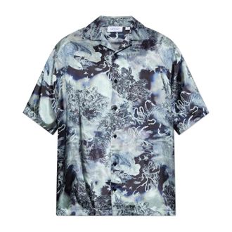 Off-white Logo Shirt - Heren - Korte mouwen Overhemden - Blauw - M - Satijn - Overhemden