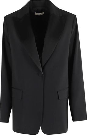 Antonelli Zwarte Quadrifoglio Blazer met Satijnen Revers - Dames - Blazers - Zwart - L - Satijn - Jassen