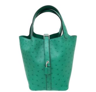 Herm&egrave;s Picotin 26 in Green Oastrich Leather with Palladium Hardware